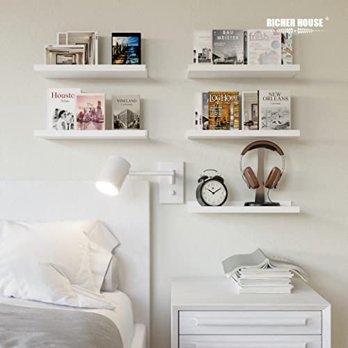41MMPXhGx9L._SL500_.jpg RICHER HOUSE 5-Set White Floating Shelves for Modern Wall Decor in Nursery, Bedroom, Living Room, & Bathroom. - Image 2