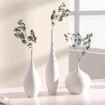 Relexome Set of 3 White Ceramic Vases - Modern Boho Wabi-Sabi Decor for Living Room Centerpieces - Image 3