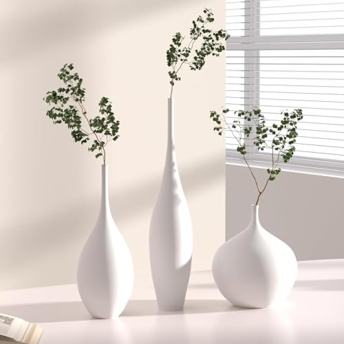 41NTY34E9ML._SL500_.jpg Relexome Set of 3 White Ceramic Vases - Modern Boho Wabi-Sabi Decor for Living Room Centerpieces - Image 3