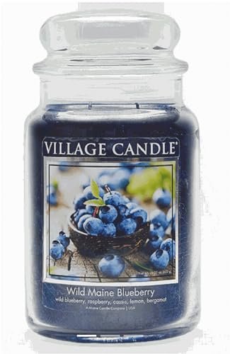 Village Candle Wild Maine Blueberry Scented Candle, Large 21.25 oz Village Candle Wild Maine Blueberry Large Glass Apothecary Jar Scented Candle, 21.25 oz, Dark Blue