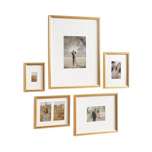 Kate and Laurel Adlynn Vintage Gold Picture Frame Set of Kate and Laurel Adlynn Traditional Picture Frame Set, Set of 5, Varying Sizes, Gold, Vintage Wall Frame Set Collection with Hanging Template for Gallery Wall Picture Frame Display