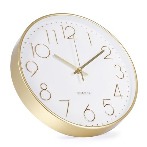 41PBHwJKWKL._SL500_.jpg Bakbrand 12-Inch Silent Wall Clock - Modern Gold Quartz Clock for Home, Office, and School Decor - Image 2
