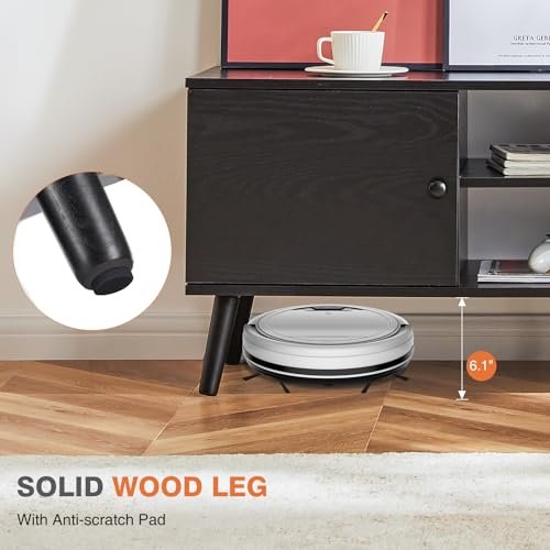 41PJaNAu-BL._SL500_.jpg Sweetcrispy TV Stand for 55-60 inch TVs, Modern Mid-Century Media Console with Storage, 2 Cabinets, Soft Hinge, Black Living Room/Office Furniture. - Image 6