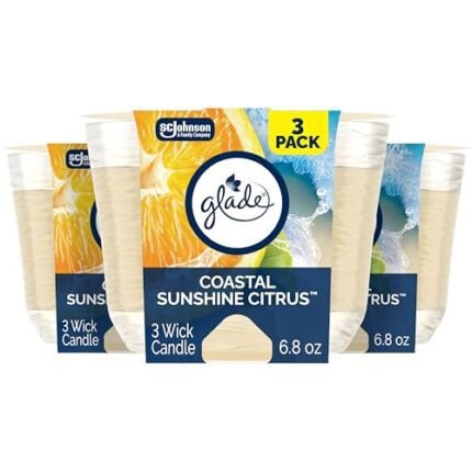 Glade Scented 3-Wick Candle Jar, Coastal Sunshine Citrus, Fragrance Infused with Essential Oils, 6.8 oz, 3 Count