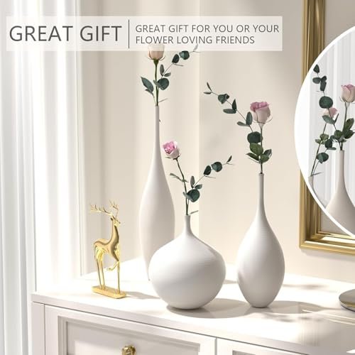 41QMzJoncdL._SL500_.jpg Relexome Set of 3 White Ceramic Vases - Modern Boho Wabi-Sabi Decor for Living Room Centerpieces - Image 7