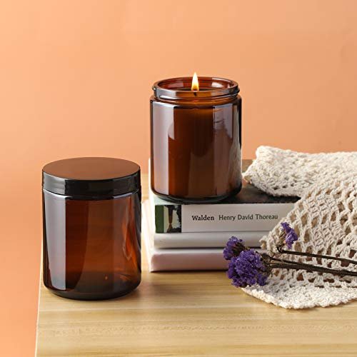 41R0eC6l2zL._SL500_.jpg 12 Pack of 8 Oz Dark Amber Glass Jars with Lids - Versatile Storage for Food, Spices, and Liquids - Image 4
