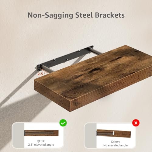 41S5JI1r99L._SL500_.jpg QEEIG Wall-Mounted Bathroom Shelves Over Toilet - Rustic Brown Floating Shelf Set of 3, 16" for Toilet Paper Storage and Farmhouse Decor. - Image 8