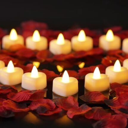 Homemory Rose Petals and Candles Set for Romantic Decorations Special Night, 2000 Pcs Red Rose Petals with 24 Pcs LED Heart Candles Lights for Proposal, Anniversary, Birthday, Wedding Decor