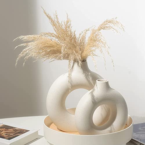41SGdkALP1L._SL500_.jpg Set of 2 White Ceramic Vases - Modern Round Matte Boho Decor for Home, Wedding, and Office. - Image 5