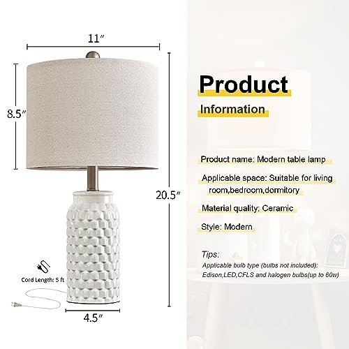 41SI6MZTntL._SL500_.jpg USumkky 20.5" White Modern Ceramic Bedside Lamps - Set of 2 for Bedroom, Living Room, or Office Decor - Image 3