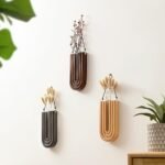 Indoor Wood Wall Planter Set of 3: Boho Hanging Vases for Dried Flowers & Plant Decor - Image 4