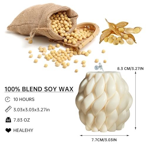 41TJZwxCL._SL500_.jpg Knot Ball Candle: Handmade White Pillar Bubble Candle, Scented Soy Wax, Perfect Home Decor & Housewarming Gift! - Image 2