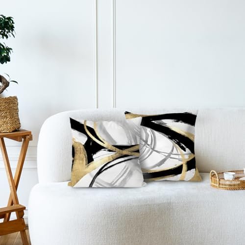 41TjSo3QZhL._SL500_.jpg Supwhd Black and Gold Pillow Covers - Set of 2, 18x18, Modern Boho Decor for Couch & Bedroom - Image 3