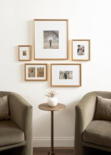 41Va56Lgr2L._SL500_.jpg Kate and Laurel Adlynn Vintage Gold Picture Frame Set of 5 with Hanging Template for Gallery Walls - Image 3