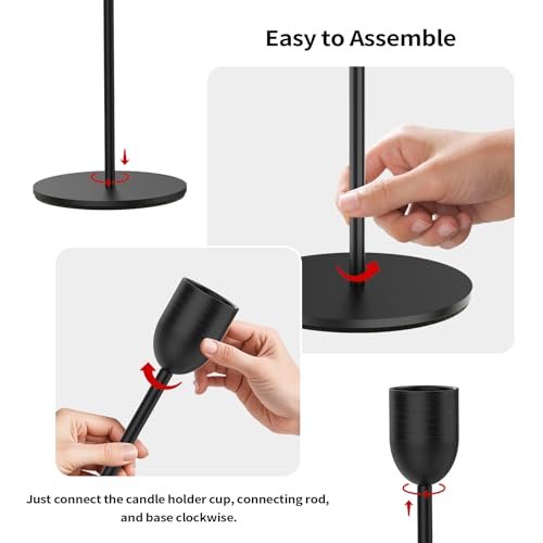 41VmvUHs1fL._SL500_.jpg ChefBee Black Tall Candle Holders, 3PCS Taper Stand for Weddings, Dining, Fireplaces & Vintage Decor - Image 5