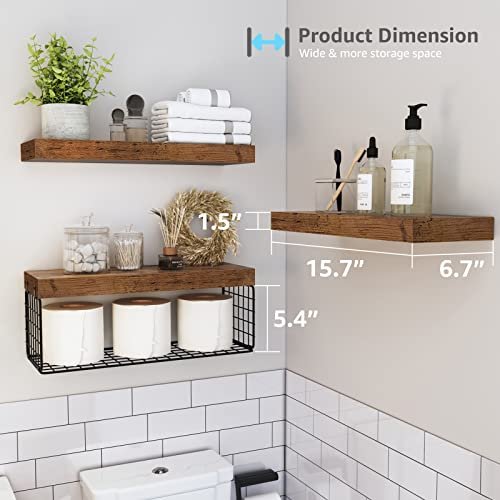 41WJYsSHiYL._SL500_.jpg QEEIG Wall-Mounted Bathroom Shelves Over Toilet - Rustic Brown Floating Shelf Set of 3, 16" for Toilet Paper Storage and Farmhouse Decor. - Image 3