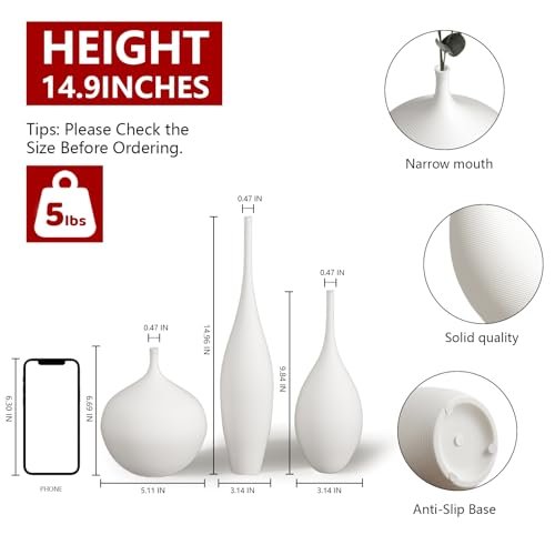 41WXFfvNI2L._SL500_.jpg Relexome Set of 3 White Ceramic Vases - Modern Boho Wabi-Sabi Decor for Living Room Centerpieces - Image 2
