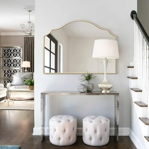 41Wiork0aiL._SL500_.jpg Besdomus Gold Scalloped Arched Mirror: 36"x26" Modern Dresser Wall Mirror for Home Decor - Image 4