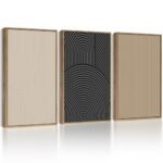 Drsoum Mid-Century Modern Framed Wall Art Minimalist Abstract Boho Neutral Line Wall Decor Geometric Artwork Kitchen Dining Room 11x14in Natural Framed