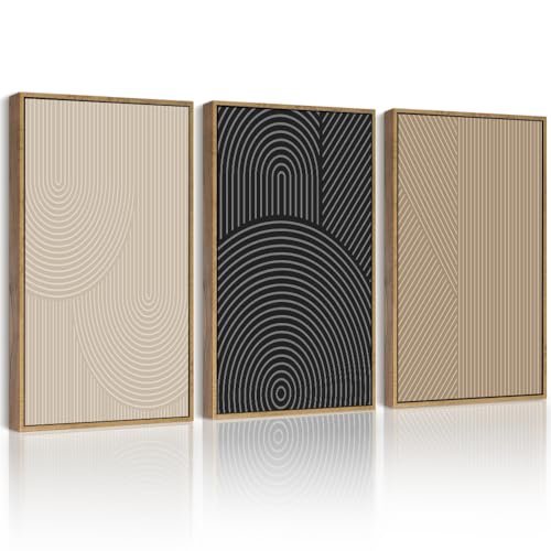 Mid-Century Modern Wall Art: Minimalist Boho Geometric Framed Decor for Drsoum Mid-Century Modern Framed Wall Art Minimalist Abstract Boho Neutral Line Wall Decor Geometric Artwork Kitchen Dining Room 11x14in Natural Framed