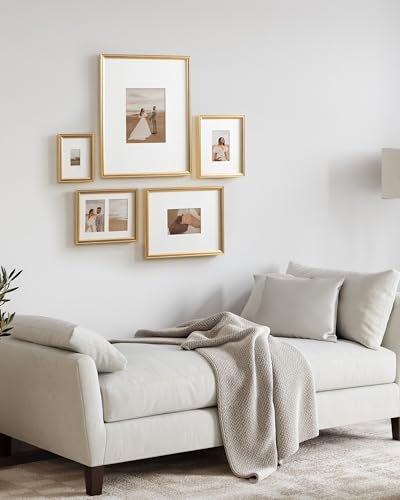 41XsyhaEJkL._SL500_.jpg Kate and Laurel Adlynn Vintage Gold Picture Frame Set of 5 with Hanging Template for Gallery Walls - Image 4