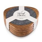 Roonin Mid Century Modern Decor Coasters Set of 4 - Absorbent Coaster - Felt Coaster MCM Decor - Midcentury Modern Wooden Coasters for Drink