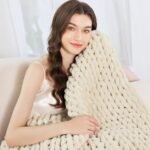 Admitrack 51"x63" Chunky Knit Chenille Throw Blanket: Soft, Cozy Home Decor for Sofa (Ivory) - Image 2