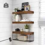 QEEIG Wall-Mounted Bathroom Shelves Over Toilet - Rustic Brown Floating Shelf Set of 3, 16" for Toilet Paper Storage and Farmhouse Decor. - Image 4