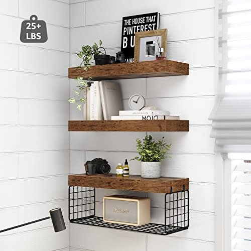 41YSVByBE3L._SL500_.jpg QEEIG Wall-Mounted Bathroom Shelves Over Toilet - Rustic Brown Floating Shelf Set of 3, 16" for Toilet Paper Storage and Farmhouse Decor. - Image 4