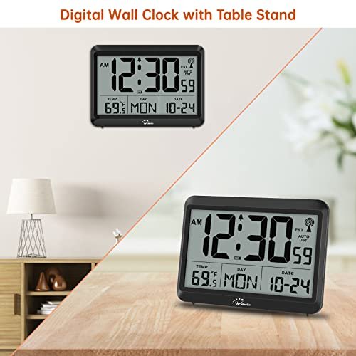41aHaorUTsL._SL500_.jpg WallarGe Atomic Digital Wall Clock: Battery-Operated, Self-Setting, Large Display with Temperature, Date, Day, Silent Mounting, 4 Time Zones, and DST. - Image 3