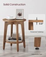VASAGLE Small Round Side Table with Shelf - Perfect Nightstand for Living Room or Bedroom, Rustic Walnut ULET283T41 - Image 5