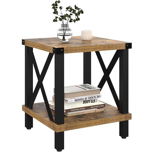 MMEOLUOOK Large Farmhouse End Table – Industrial Style Sofa & MMEOLUOOK Large End Table Farmhouse Side Table Industrial Style Sofa Table Coffee Table Metal X Accent Wood End Table NightStand with Storage Shelf for Living Room Bedroom MLBZ16R