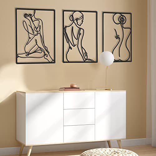41bodIRh7oL._SL500_.jpg CHENGU Set of 3 Minimalist Metal Line Art of Women for Home Decor - Perfect for Kitchen, Bathroom, and Living Room. - Image 5