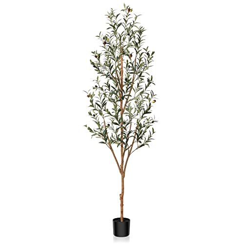 Kazeila 6FT Artificial Olive Tree: Faux Silk Indoor Plant for Kazeila Artificial Olive Tree 6FT Tall Faux Silk Plant for Home Office Decor Indoor Fake Potted Tree with Wood Branches and Fruits