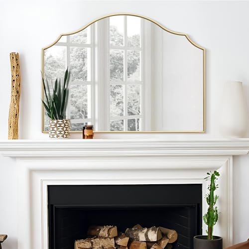41dtLZ5xK7L._SL500_.jpg Besdomus Gold Scalloped Arched Mirror: 36"x26" Modern Dresser Wall Mirror for Home Decor - Image 6