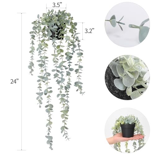 41eOsaWnpL._SL500_.jpg COCOBOO 1pcs Eucalyptus Faux Hanging Plant - Ideal Indoor/Outdoor Wall & Shelf Decor - Image 2