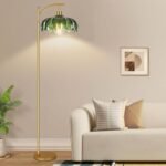 ILLMTW Gold Floor Lamp: Mid Century Modern Dimmable Standing Lamp with Remote, Vintage Green Glass Arc Light for Living Room and Bedroom. - Image 4