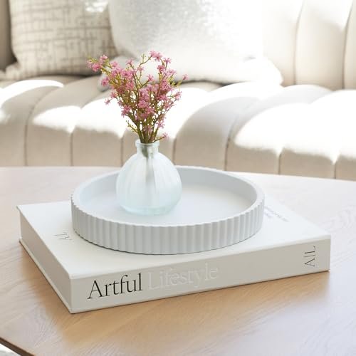 41eZSDtggbL._SL500_.jpg Scalloped Decorative Concrete Tray & Linen Box Set - Stylish Home Decor for Living Rooms & Gift Ideas - Image 2