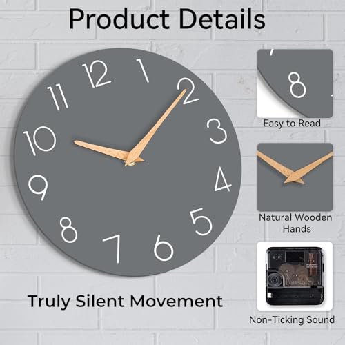 41fDkRHtu4L._SL500_.jpg Cicininc Gray Silent Non-Ticking Wall Clock (8 Inch) - Ideal for Home, Office, School, Kitchen, and Hotel Décor. - Image 7