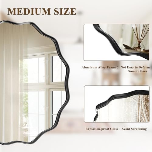 41fcynM8MtL._SL500_.jpg VooBang 30" Black Scalloped Circle Mirror: Wavy Edge Round Wall Mirror with Deep Metal Frame for Home Decor. - Image 5