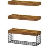 QEEIG Wall-Mounted Bathroom Shelves Over Toilet - Rustic Brown Floating Shelf Set of 3, 16" for Toilet Paper Storage and Farmhouse Decor. - Image 9