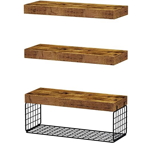 41fnPyWjIlL._SL500_.jpg QEEIG Wall-Mounted Bathroom Shelves Over Toilet - Rustic Brown Floating Shelf Set of 3, 16" for Toilet Paper Storage and Farmhouse Decor. - Image 9