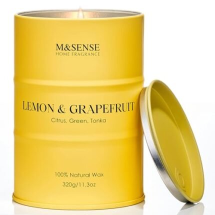 M&SENSE Lemon Candle,Summer Grapefruit Scented, Lemon Soy Candles 11.3oz 70 Hour Slow Burning, Limoncello Highly Scented Citrus Candles for Bathroom, Fresh Smelling Candle