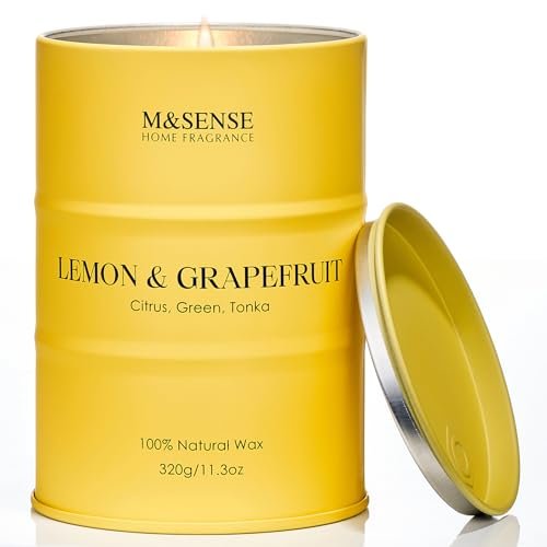 M&SENSE Lemon Candle - Summer Grapefruit Scent, 11.3oz 70-Hour Slow M&SENSE Lemon Candle,Summer Grapefruit Scented, Lemon Soy Candles 11.3oz 70 Hour Slow Burning, Limoncello Highly Scented Citrus Candles for Bathroom, Fresh Smelling Candle