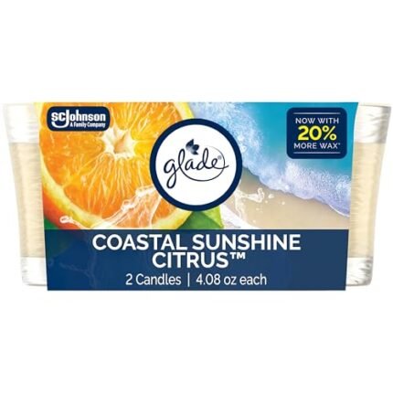Glade Scented Candle Jar, Coastal Sunshine Citrus, Air Freshener Infused with Essential Oils, 4.08 Oz Each, 2 Count