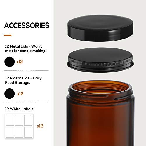 41gU8X2TvPL._SL500_.jpg 12 Pack of 8 Oz Dark Amber Glass Jars with Lids - Versatile Storage for Food, Spices, and Liquids - Image 3