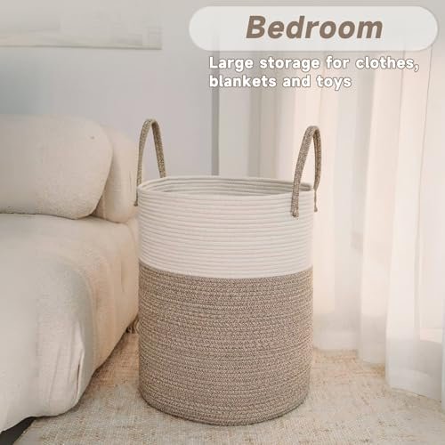 41gjWhz2svL._SL500_.jpg JMvicyroam 60L Large Woven Laundry Basket – Cotton Rope Storage for Blankets, Toys, Clothes, and Nursery Decor. - Image 4