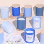 REISEN 12Pcs Assorted Blue Candle Jars, 10oz Glass Candle Containers for DIY Gifts and Storage, Frosted Blue Glass Jars with Bamboo Lids and Labels