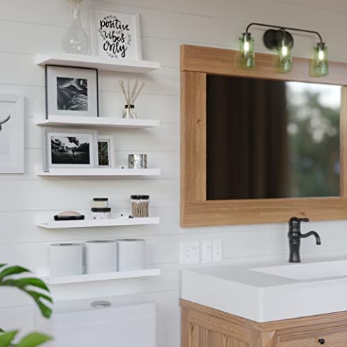 41guxZvf97L._SL500_.jpg RICHER HOUSE 5-Set White Floating Shelves for Modern Wall Decor in Nursery, Bedroom, Living Room, & Bathroom. - Image 6