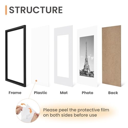 41hH9a44lDL._SL500_.jpg Upsimples 11x14 Picture Frame Set of 5 - Showcase 8x10 Photos with Mat or 11x14 Without, Black Wall Gallery Frames - Image 3
